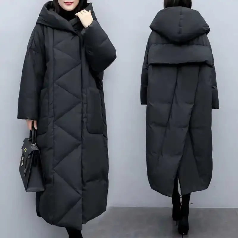 Winter Fashion Trend Korean Loose Mid-length Over-the-knee Tooling Waist Thick Coat Cotton Jacket