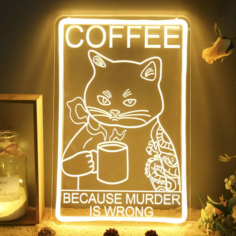 

Coffee Because Murder Is Wrong Neon Sign Engrave Personal Led Lights For Coffee Bar Decoration Party Supplies Support Customized