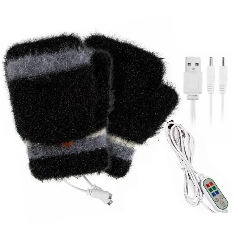 

USB Heated Gloves Mitten Winter Hands Warm Laptop Gloves Double Sided Heating Temperature Knitted Gloves Winter USB Heated