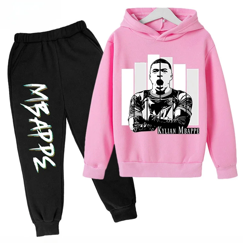 thumbnail image 1 of Ropa para niños Conjunto de sudadera con capucha para niños y pantalones de sudadera Conjunto deportivo de 2 piezas para niños y niñas Ropa estampada de Mbappé, 1 of 5