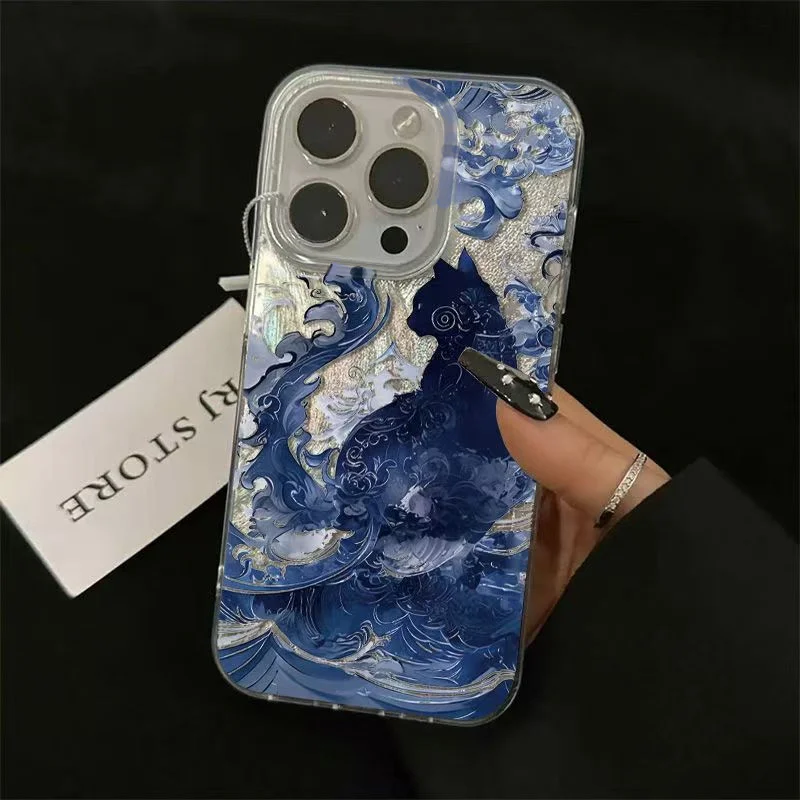 Blue Totem Cat Feather Texture Phone Case