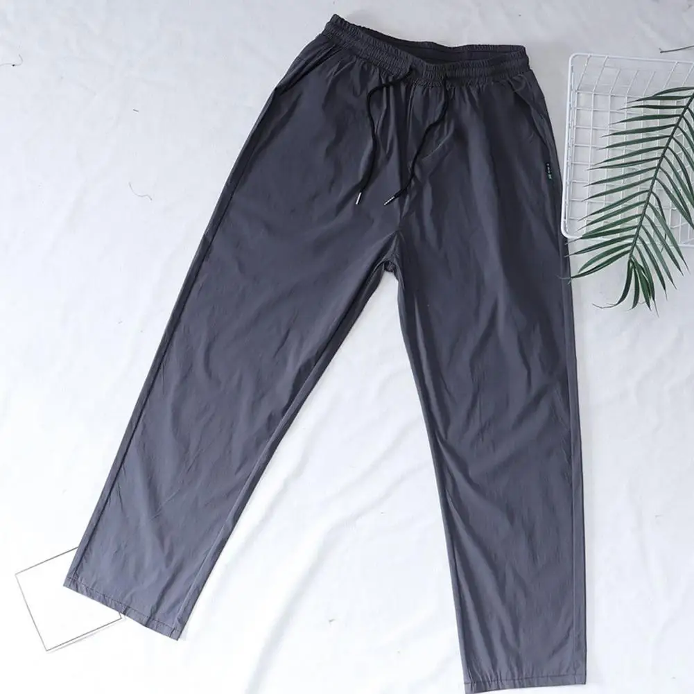 Description Picture 6 of itemMen Ice Silk Pants Quick-drying Ice Silk Men's Loose Pants with Drawstring Waist Side Pockets for Gym Training Jogging Wide Leg