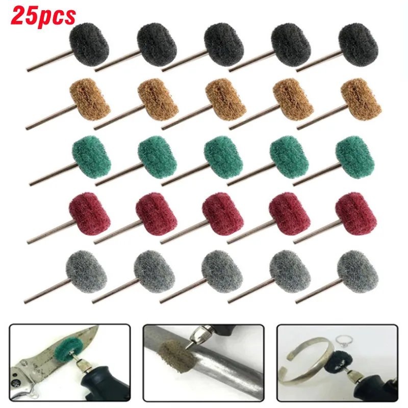 25 Stuks Mini Boor Schuurborstel Nylon Vezel Polijsten Wiel Met 3Mm/2.35Mm Schacht Voor Dremel Roterende Gereedschap Accessoires Set