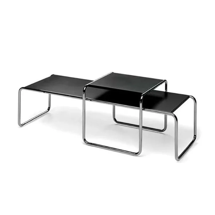 Modern mid-century white and black coffee table living room stainless steel wooden rectangular black vintage nordic furniture