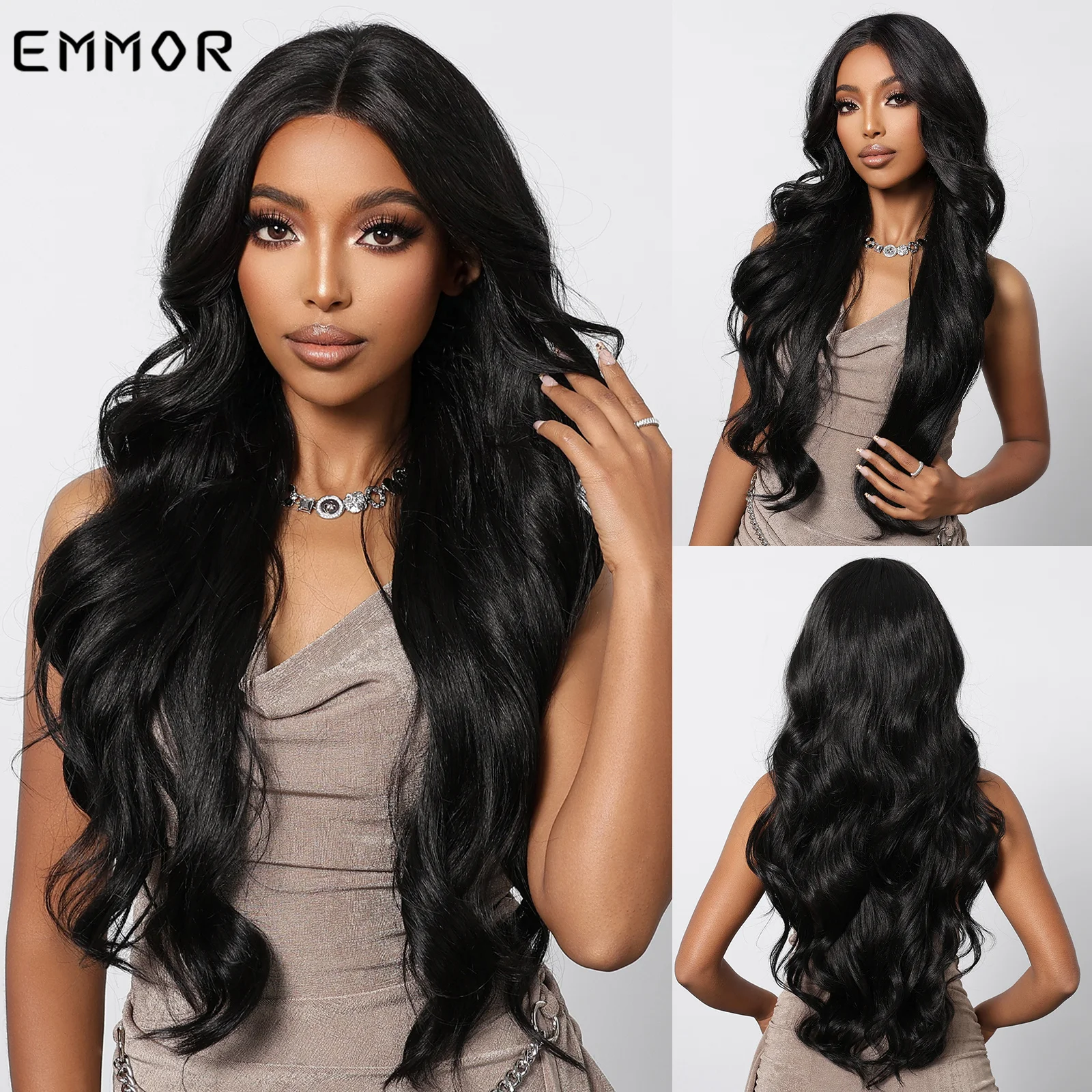 Long Black Lace Frontal Wig Simulation of Human Hair 13x4 Wave Curly Wig Cosplay Use Daily Parted Hair Wigs For Women