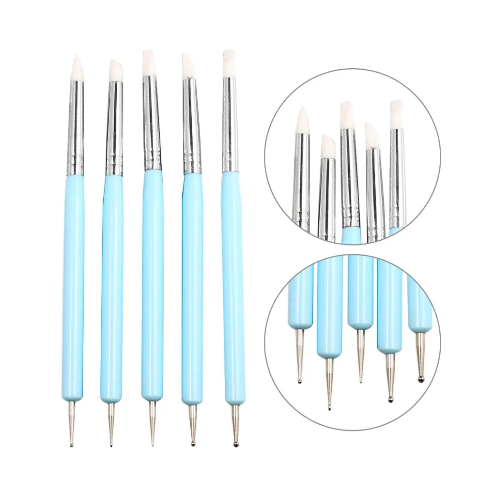 5pcs/set Double-ended Dotting Tools Set Nail Art Embossing Tools Pottery Craft Art Silicone Brushes Pottery Clay Tool 5