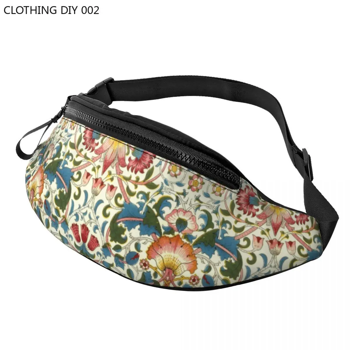 

William Morris Fanny Bag Customized Floral Textile Pattern Crossbody Waist Pack Men Women Running Phone Money Pouch