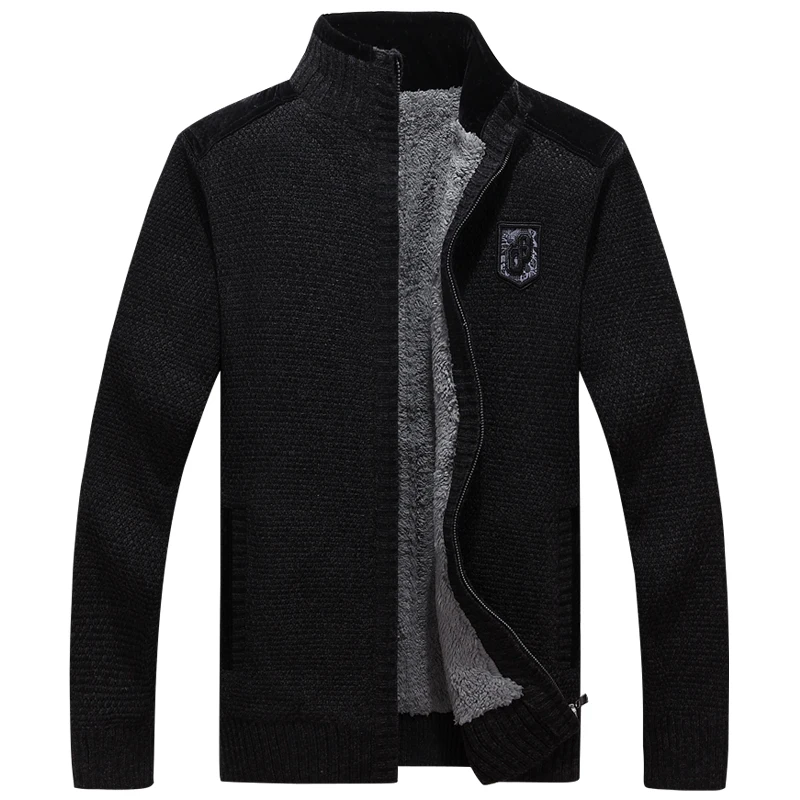 MEN SWEATERS WITH ZIPPERS THICK FLEECE WARM BLACK CASUAL  WINTER MEN CARDIGAN WOOL COTTON KNITTED JACKETS SWEATERCOAT 3