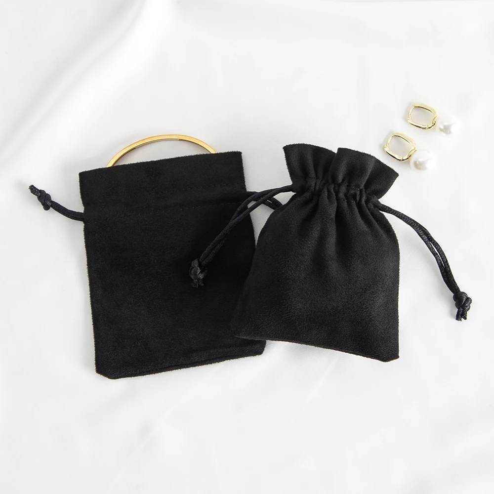 10 Stück schwarze Flanell-Schmuckverpackungsbeutel, schicke Hochzeitsgeschenktüten, Samtbeutel mit Kordelzug für Kosmetik, Make-up, Wimpern – Detail 6