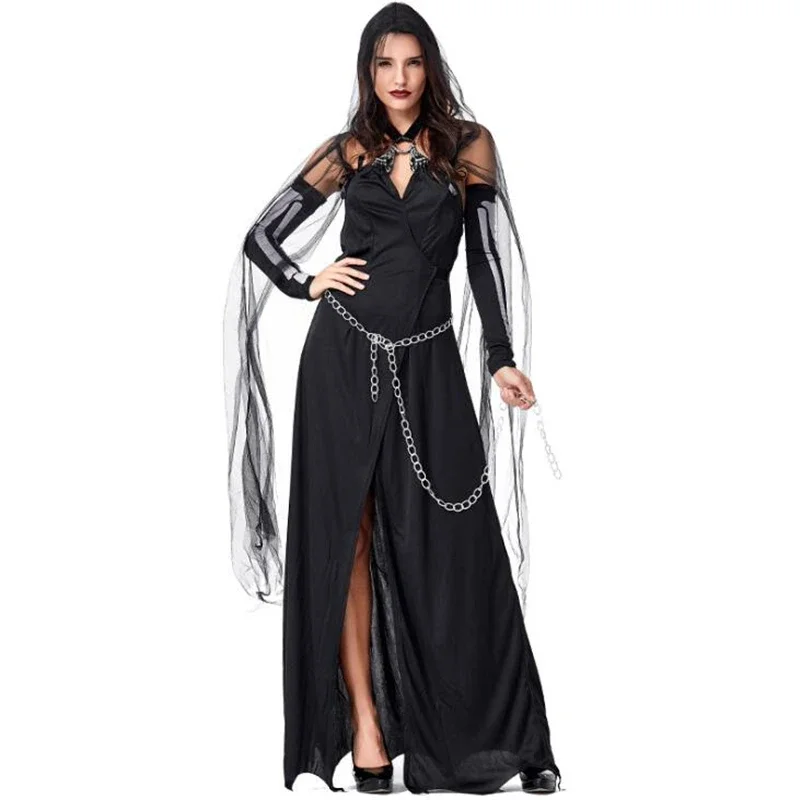 

Deluxe Women Black Magic Witch Costume Halloween Sexy Adult Party Cosplay Clothing