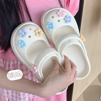 2023 New Thick Sole Summer Outwear Shoes Cute and Creative Flower Baotou Sandals Princess Style Soft Hole Slippers for Women 1