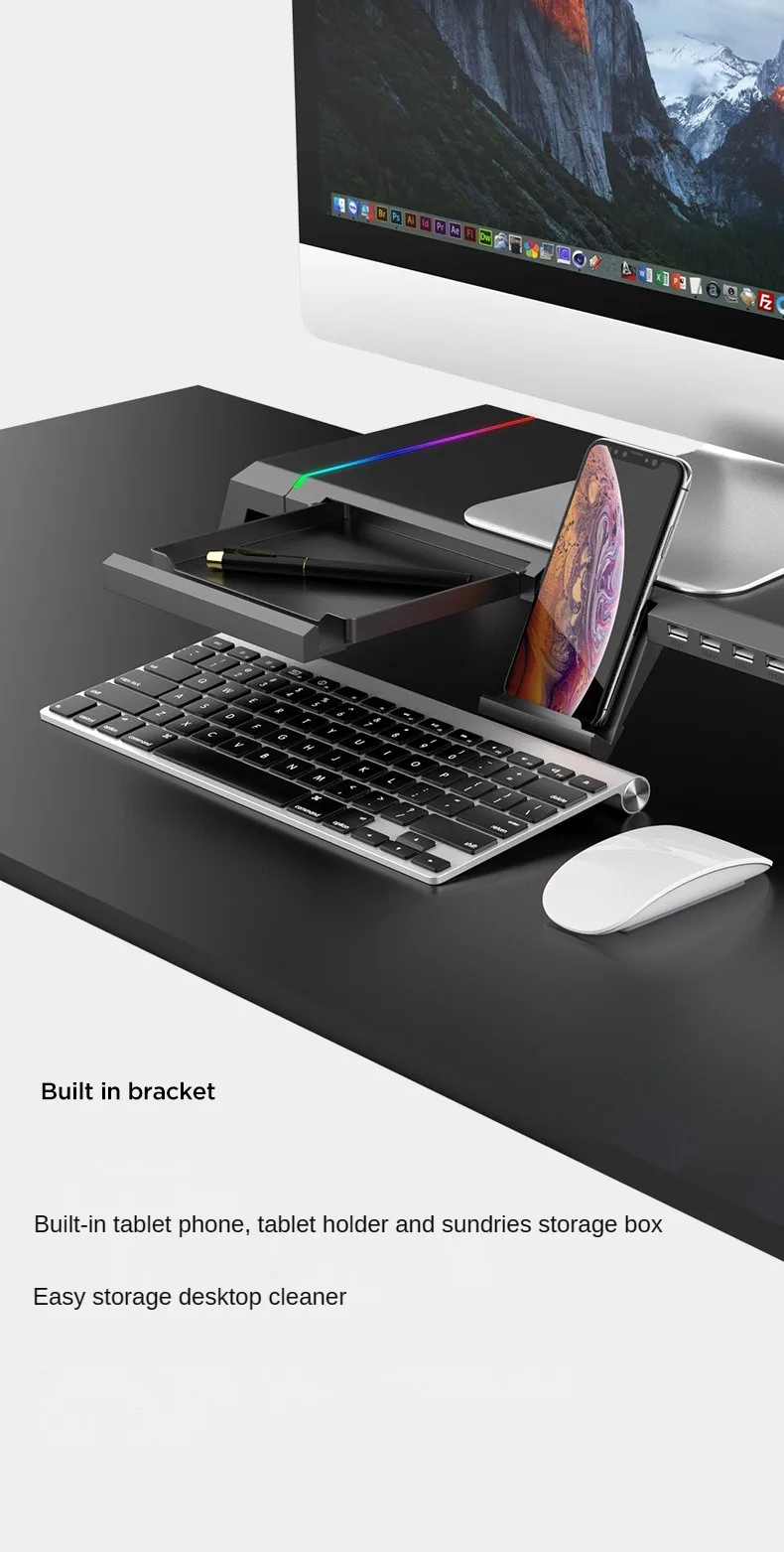 Description Picture 6 of itemRGB Gaming Computer Monitor Stand, Riser with 4 USB, Foldable Monitor Riser, Storage Drawer and Phone Holder for PC and Laptop