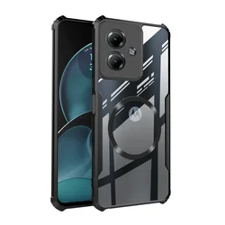 Enhanced Magnetic Transparent Shockproof Protective Back Cover Case for Moto G54 (Black)