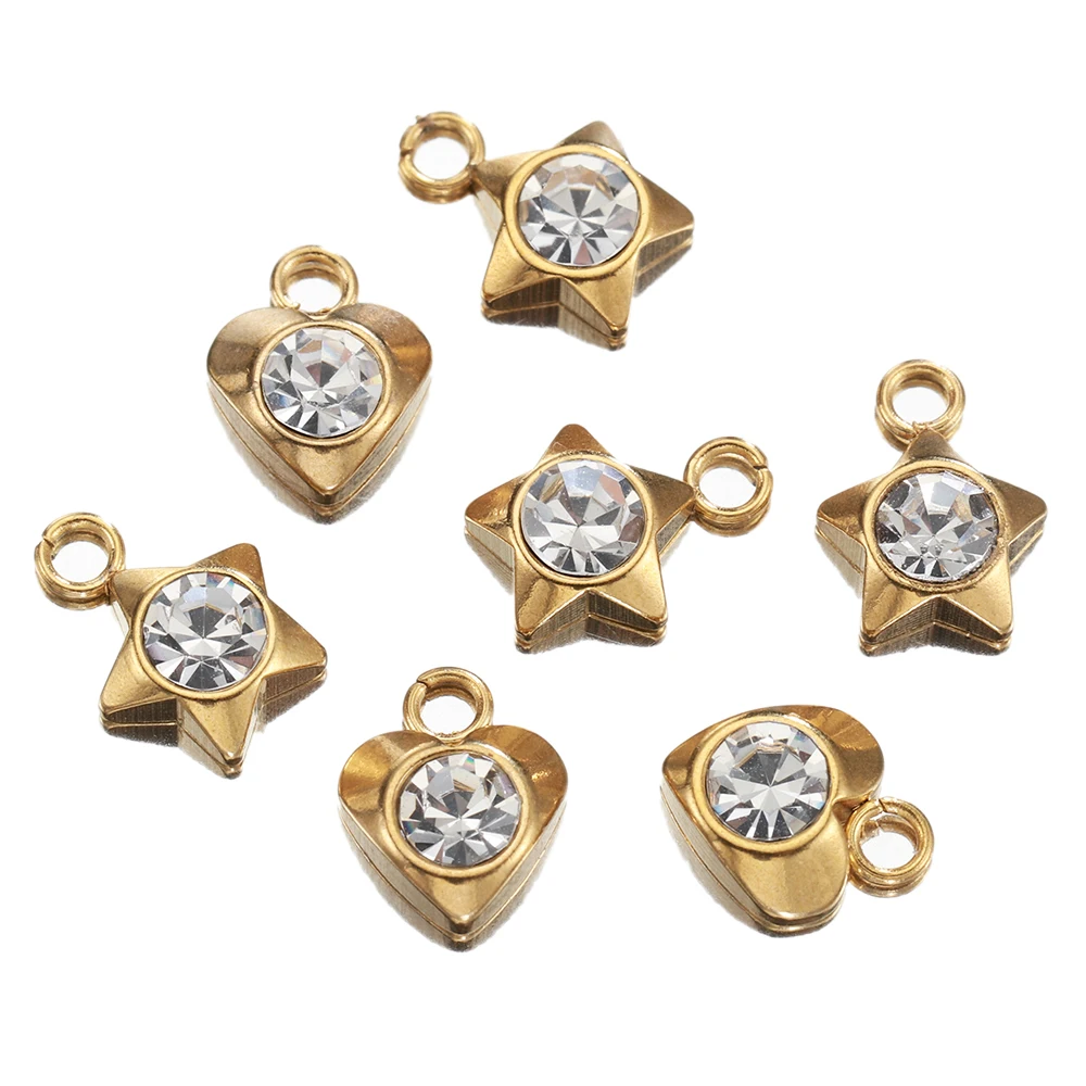 

20pcs Stainless Steel Pendant Golden Heart Star shape Charms with Rhinestone Beads Decor for Jewelry Making DIY Accessories