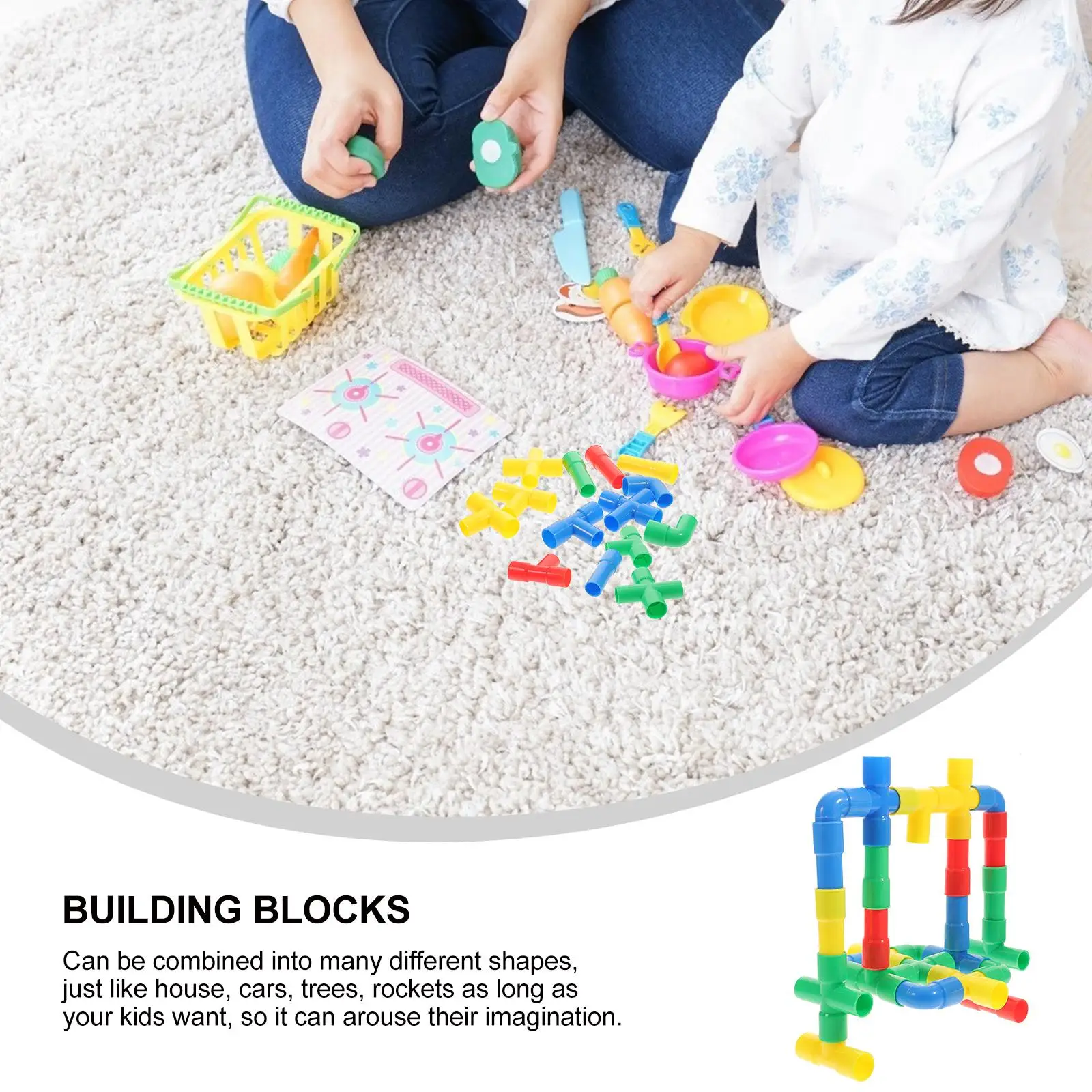 1 Set of Plastic Water Pipe Building Blocks Kids Educational Toy Piece and Insert Blocks Assorted Color