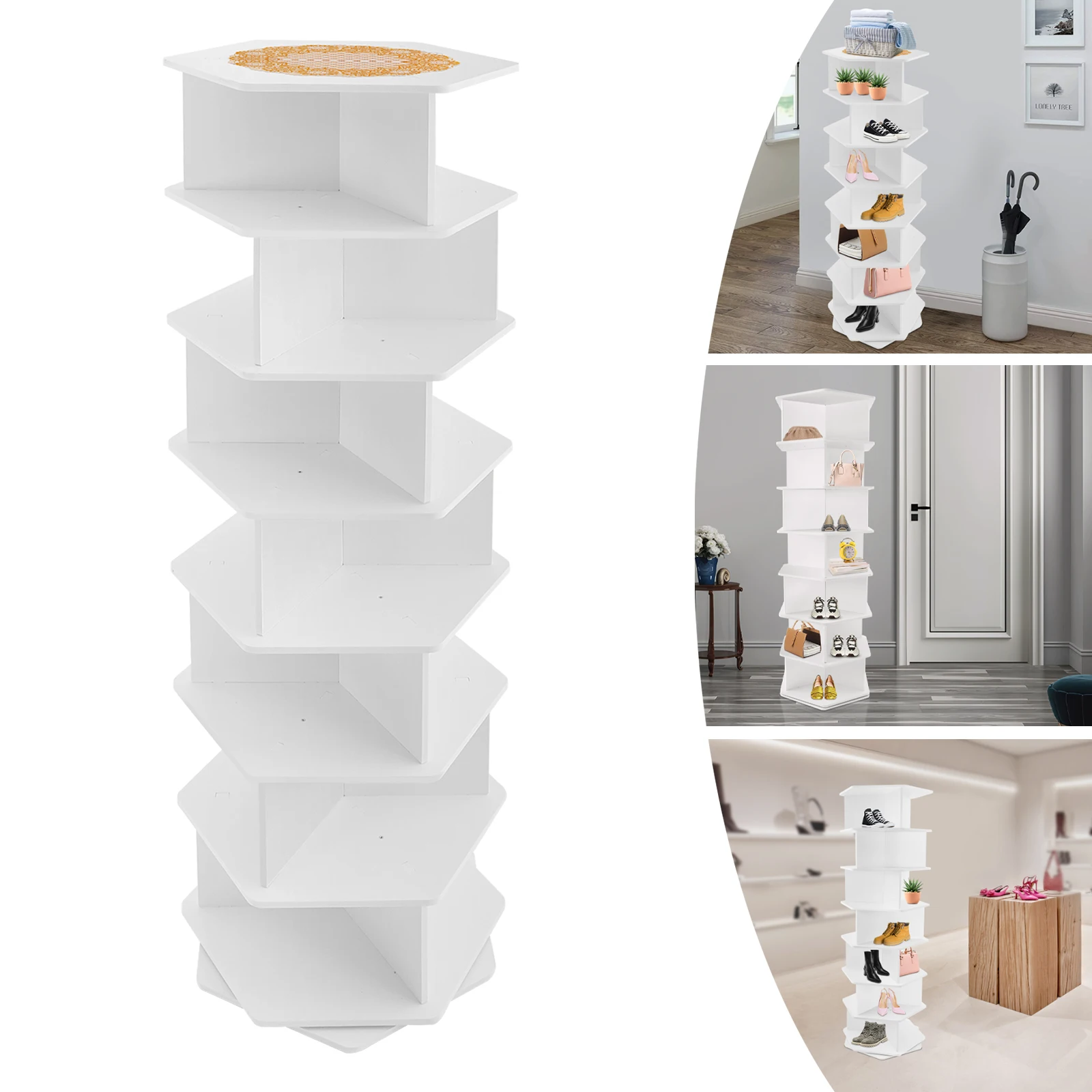 7-Tier Rotating Shoe Display Rack - 360° Rotation 21 Pairs Capacity, 110.23lbs Load PVC Material Free Standing Organizer