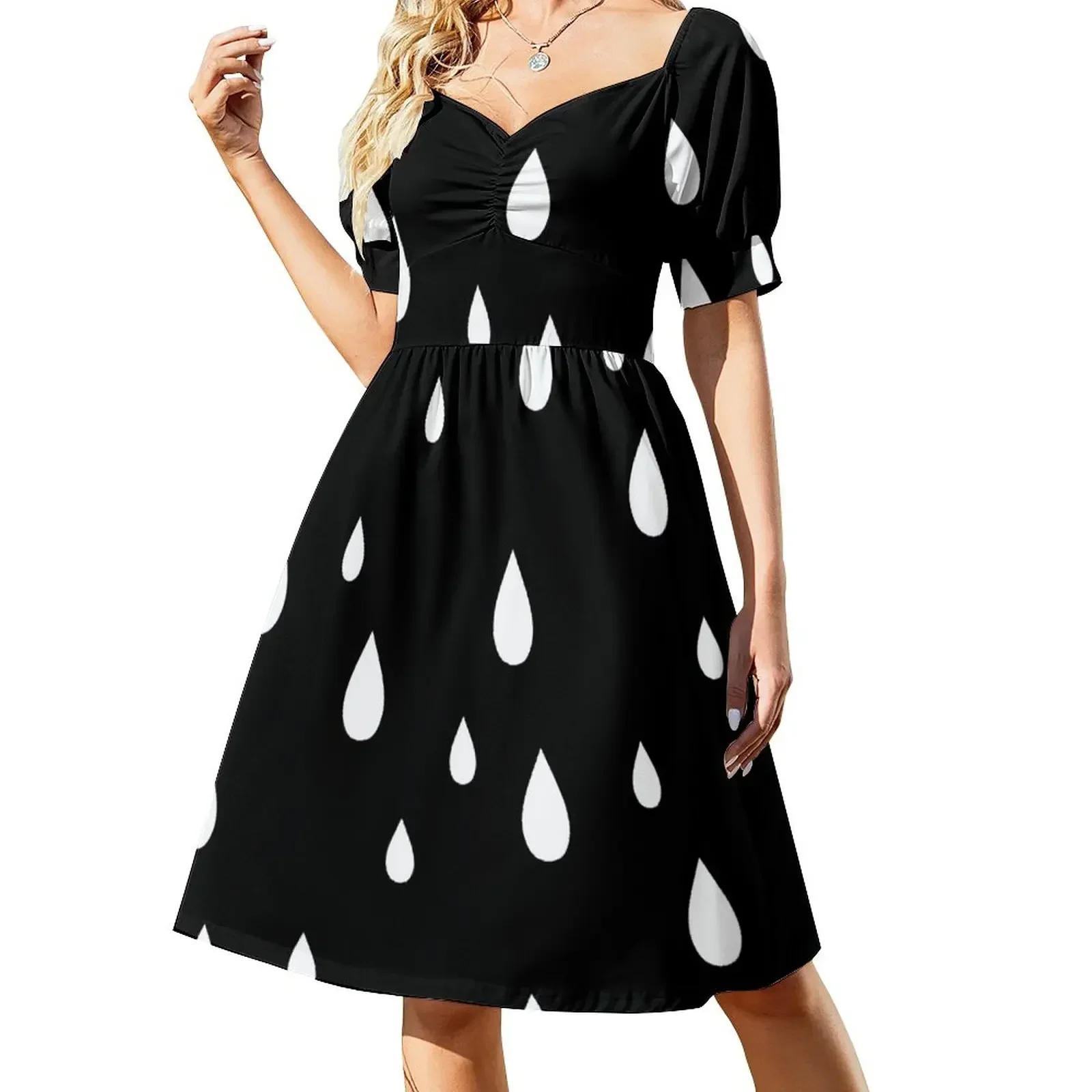 thumbnail image 1 of Vestido de manga corta con efecto lluvia blanca, vestidos para mujer, vestido largo para mujer, vestido de mujer, vestidos de mujer, 1 of 8