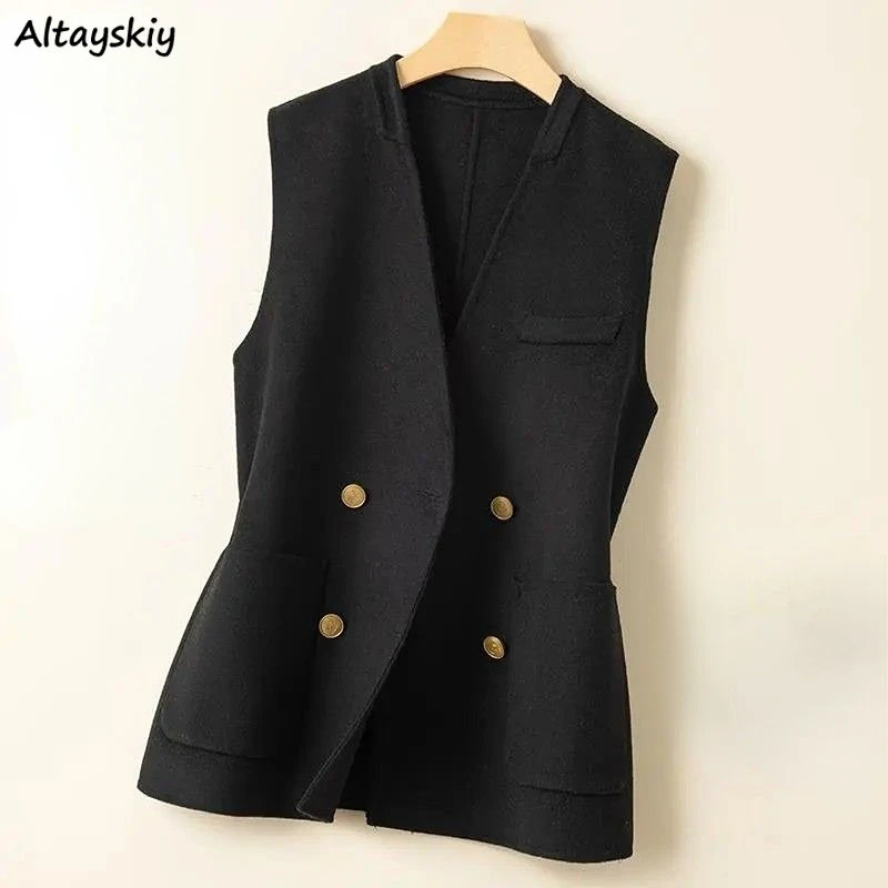 Vests Women Autumn Solid Minimalist Elegant Allmatch Korean Style