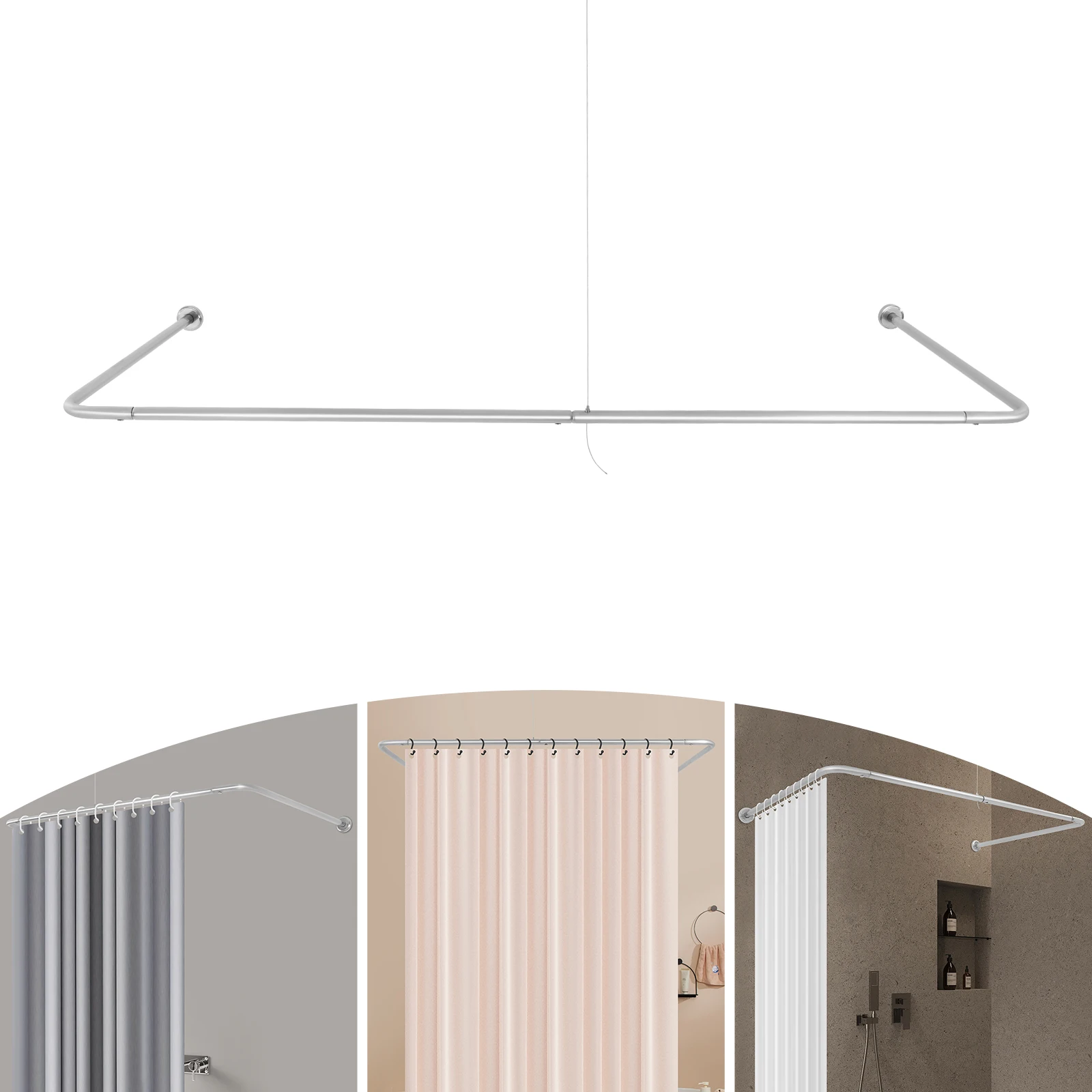 Duschvorhangstange, U-förmige, an der Wand montierte Gardinenstange, verstellbare U-förmige Gardinenstange, Duschvorhangstange – Detail 22