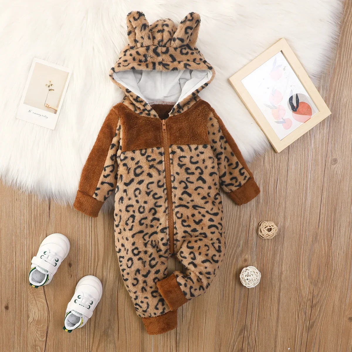 Autumn Spring Newborn Baby Romper Boys Girls Lovely Ears Hooded Long Sleeve Infant Bodysuit Warm Jumpsuit Toddler Girl Clothes 6