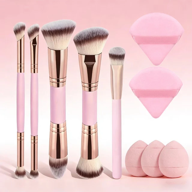 41420-2e1516.jpg Professional Double-Headed Makeup Brush Set Wooden Handle Dual-Ended Beauty Tools with Makeup Sponge for Makeup Artistry