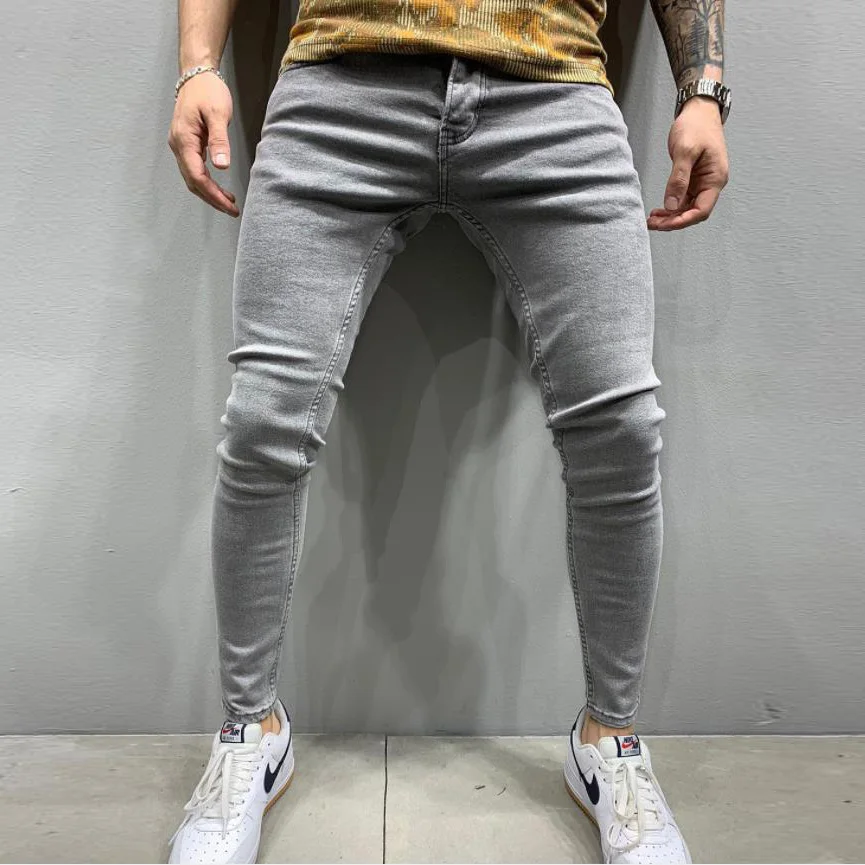Mens Skinny Ripped jeans Slim scarification Blue Denim Pencil Pants Street hip-hop denim trousers fashion cowboy clothing