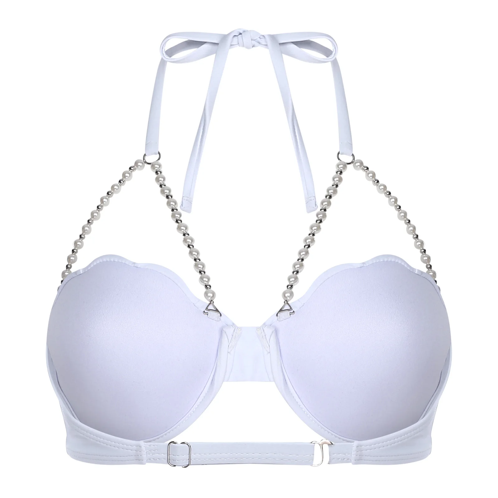 Damen-Bikini-Badebekleidung, BH-Oberteil, Neckholder, Perlenketten, Glitzer, schaumstoffförmig, leicht gepolsterter BH, Meerjungfrauen-Badeoberteil, Badeanzug – Detail 13