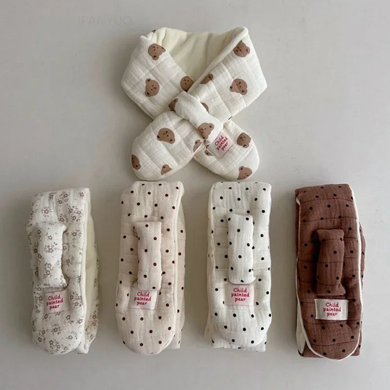 Children Cute Versatile Warm Scarves Winter Korean Plush Windproof Neckerchief Boy Girl Kid Cartoon Bear Dot Scarf Baby Clothing