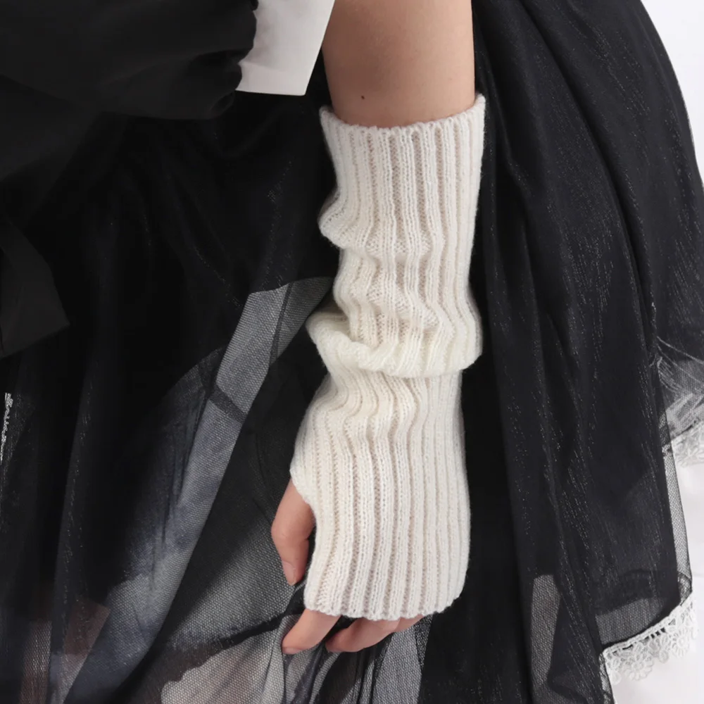 thumbnail image 2 of Goth Gloves Y2K Sweet Knit Long Sleeve Fingerless Mittens Japanese Harajuke Arm Sleeve For W Femboy Clothes 2 of 11