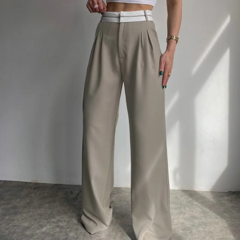 Spring New Solid Color Fashion Slimming Casual Pants Niche Design Mopping Suit Pants Wanlj