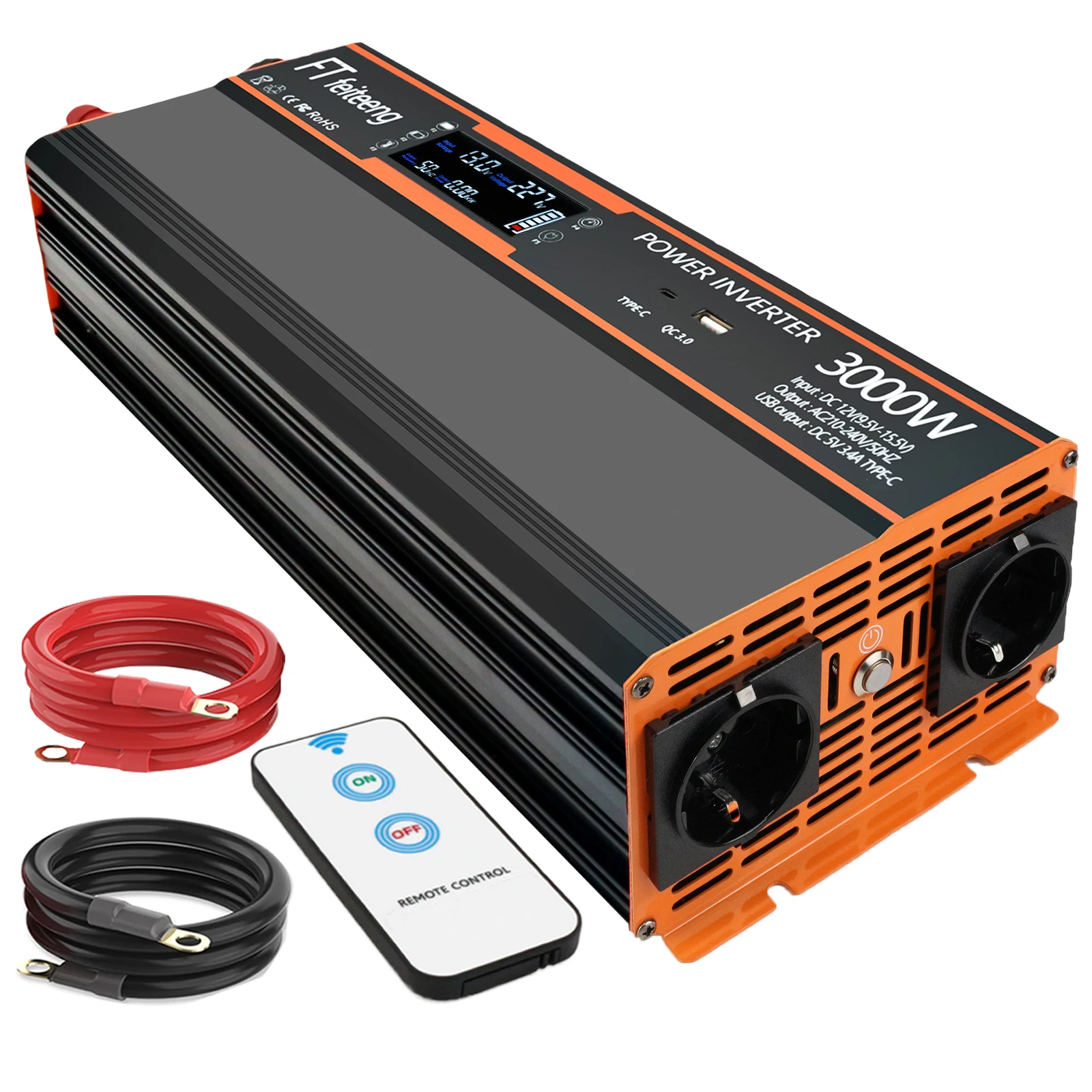 3000W Power Inverter DC12V To 220V /230V Voltage Converter LVD Display Car Solar car converter inverter