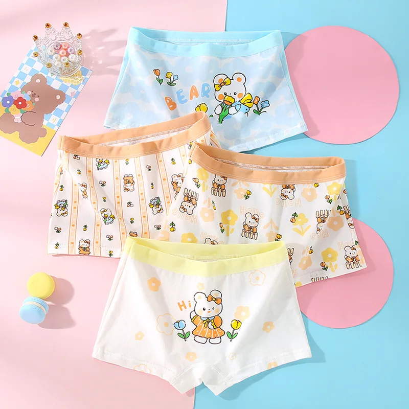 

4PC Girls Briefs Cotton Underwear Cute Printing Panties Kids Breathable Soft Underpants Girls Boxer 2-10Years