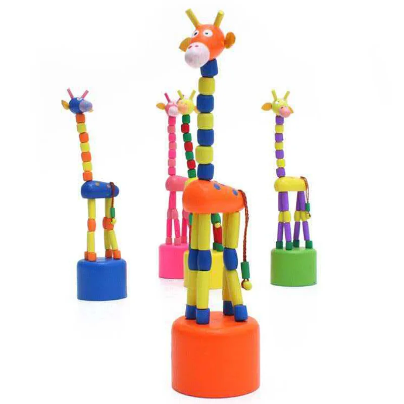 나무로 만든 춤추는 기린 엄지손가락 인형, 아이들을 위한 창의적인 선물, 남아 여아 생일 파티 선물, 선물 가방 필수품