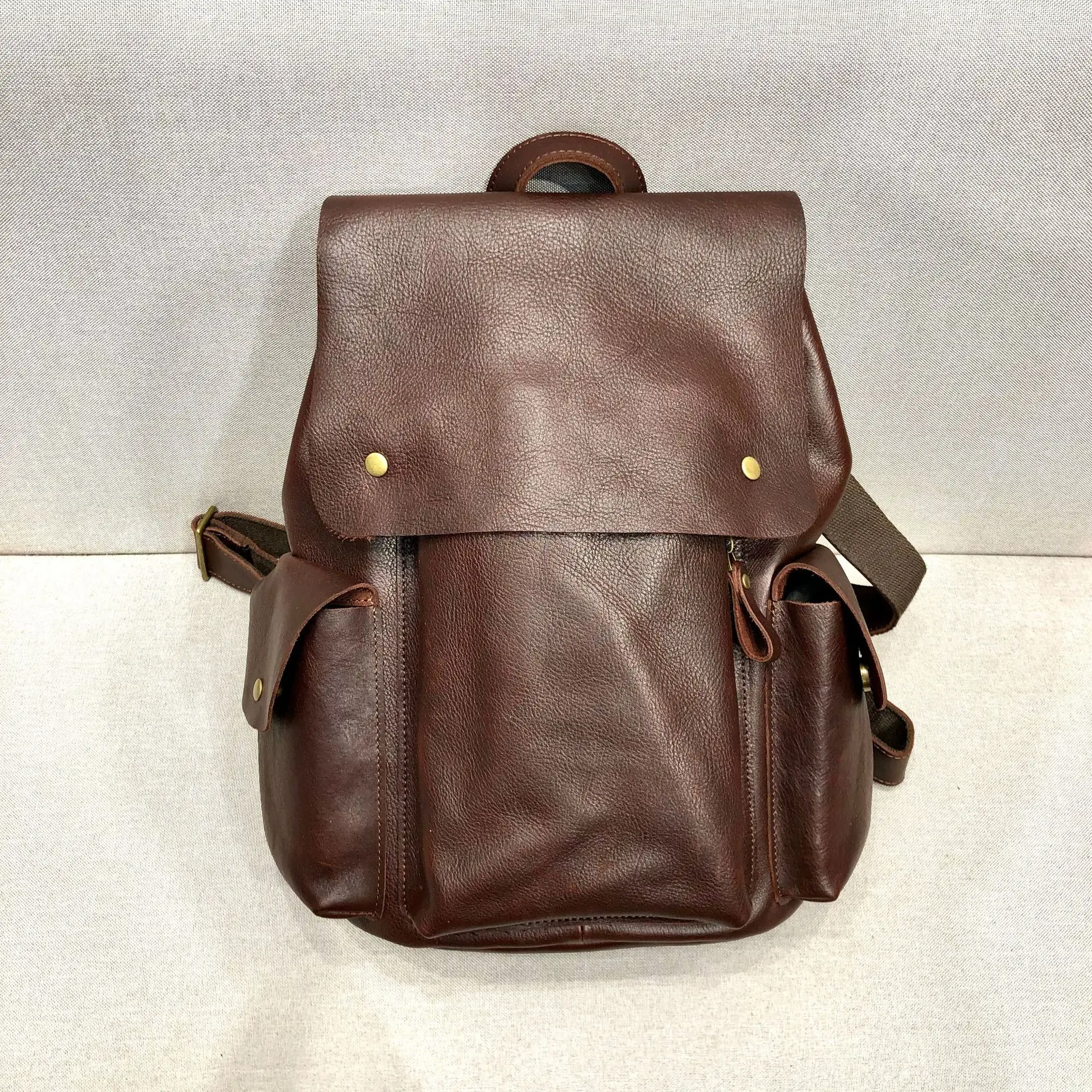 New Women And Men Head Genuine Leather Shoulder Backpack Vintage For Student Large Capcity Bags