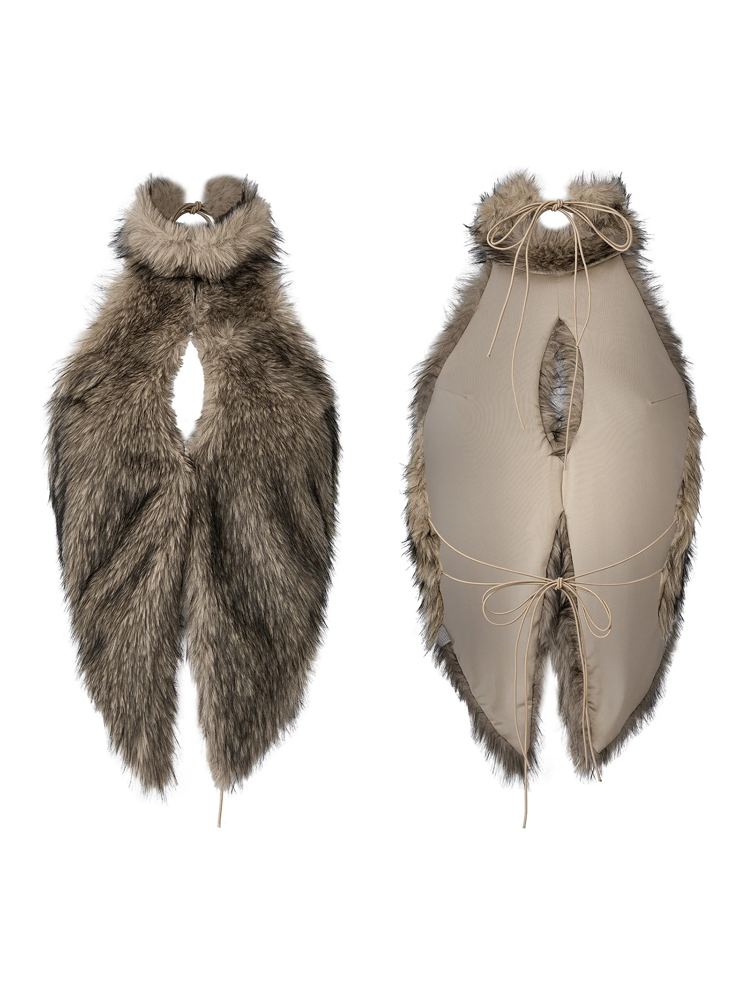 Sexy Lace-Up Halter Neck Sleeveless Top with Open Back and Faux Fur Trim Perfect for Summer Parties and Clubwear