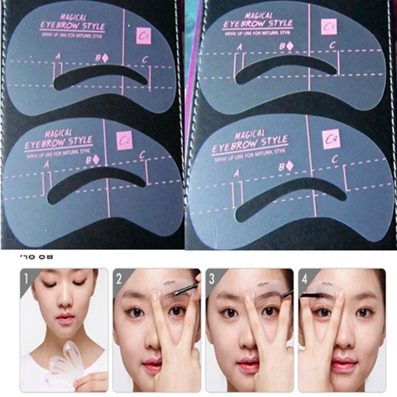 4종 여성용 눈썹 메이크업 스텐실 눈썹 모양 만들기 스텐실 그루밍 키트 쉐이퍼 템플릿 DIY 메이크업 뷰티 액세서리
