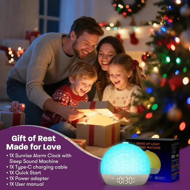 Wake Up Light Sunrise Alarm Clock Timer 30 White Noise Sound Machine Dimmable RGB Night Lights Sleep Aid Snooze Ideal for Gift 6