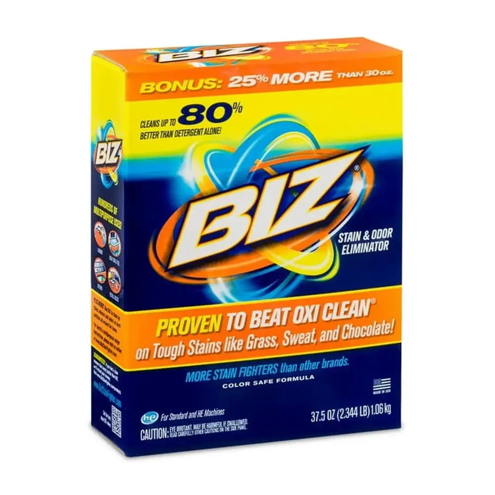 Biz Stain and Odor Eliminator Powder Laundry Detergent Booster Powerful Cleaner Clothes Kitchen Bathroom and Outdoor Use 37.5 oz