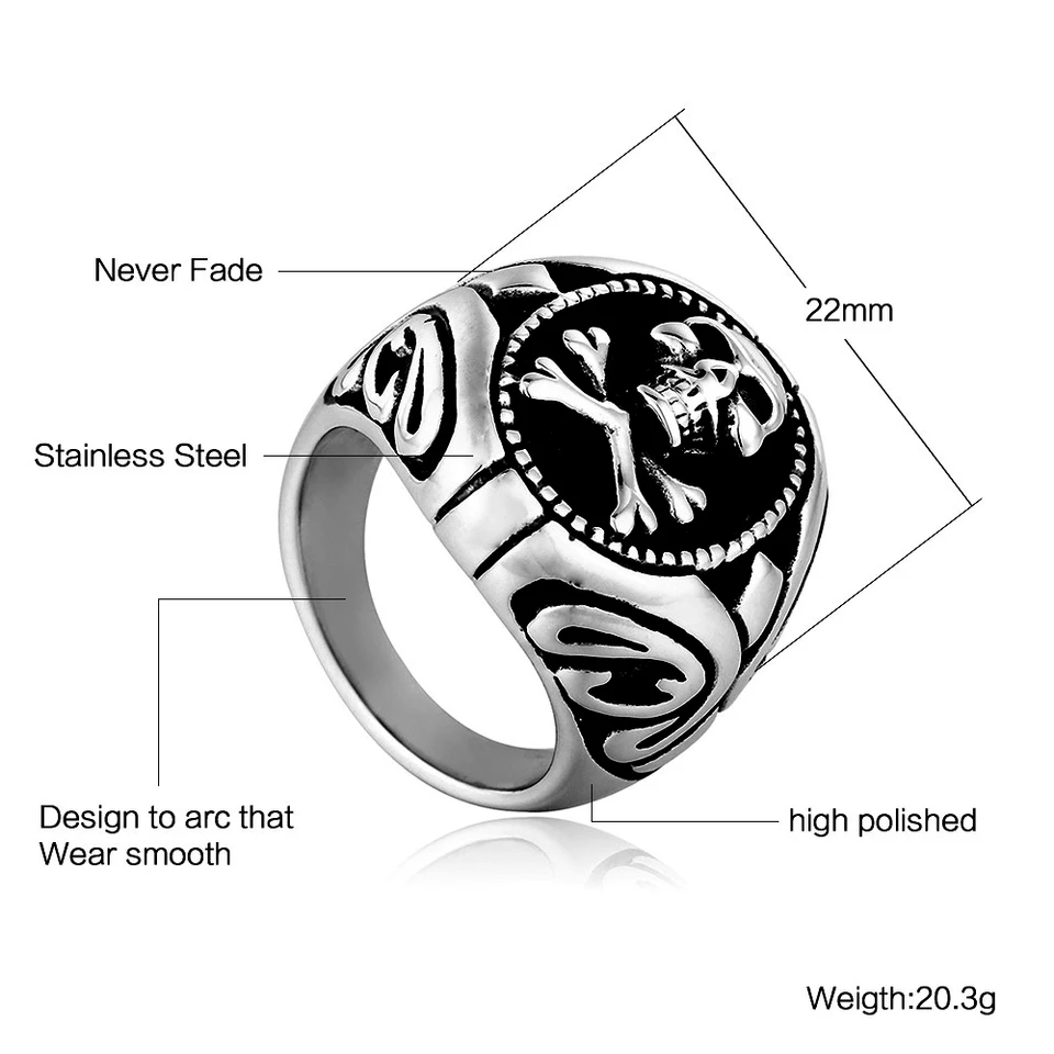 BlackAmazement Teschio Anello Oro IP Skull Biker Gotico Argento Uomo Donna In Acciaio, Acciaio Inossidabile, 20 - Foto 8
