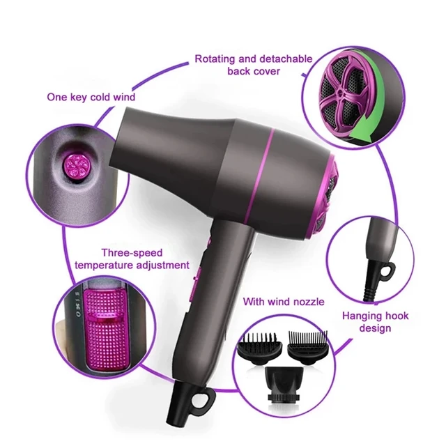 Negative Ionic Electric Professional Hair Dryer Strong Wind Hot/Cold Air Brush Diffuser Salon Styling Tools Portable Air Blower 4