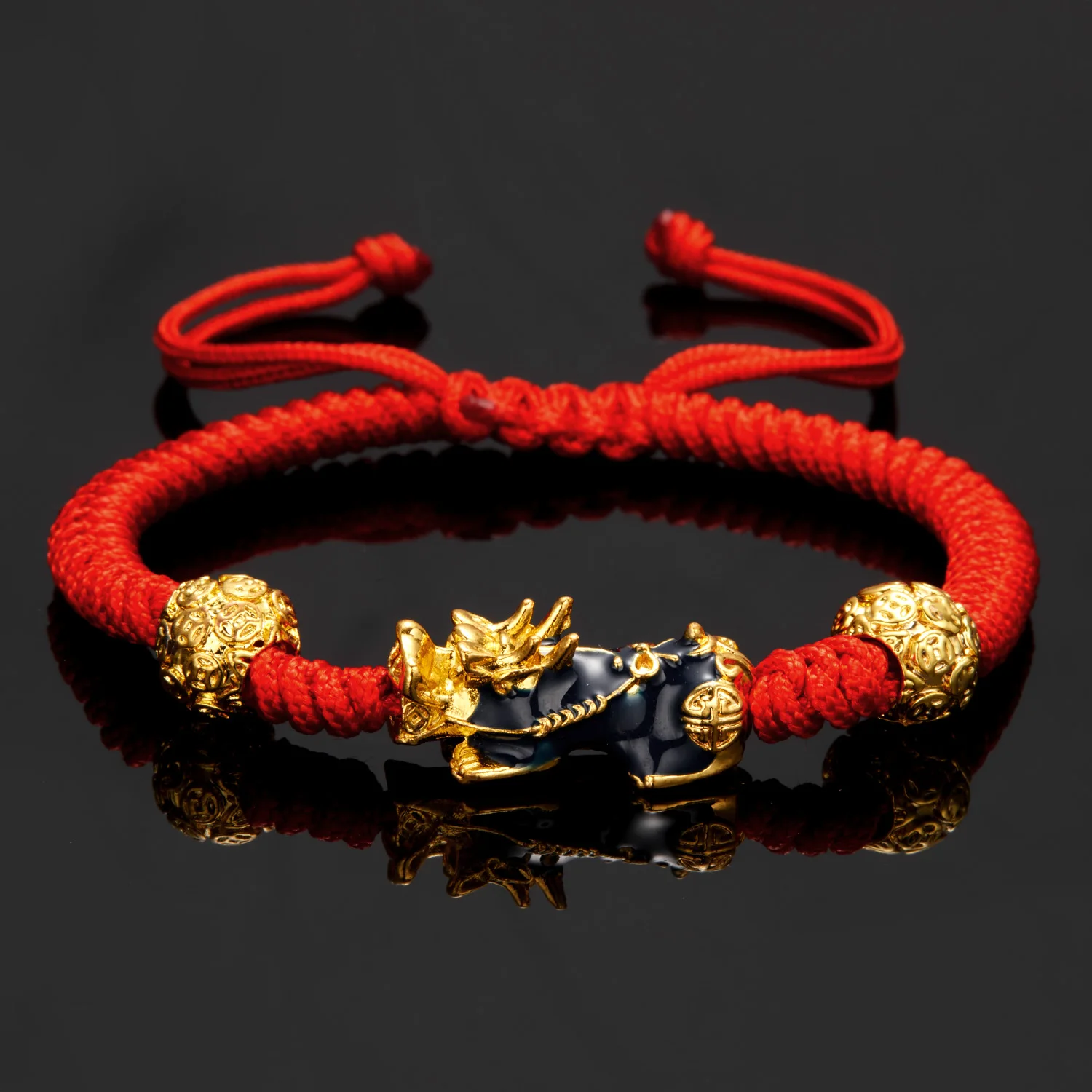 Handmade Geflochtene Glück Rot Schwarz Seil Gold Farbe Pixiu Armbänder für Liebhaber Buddhistischen Glück Knoten Armband Gesundheit Armband Schmuck – Detail 29