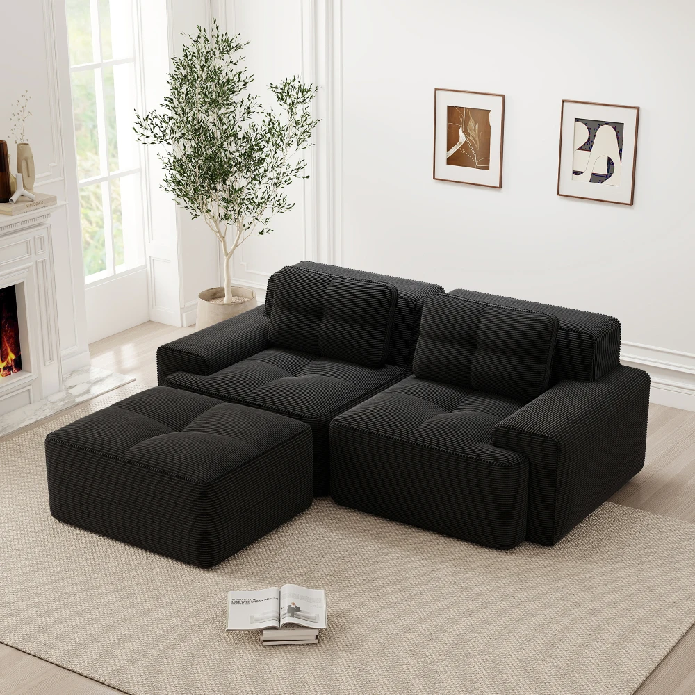 Luxuriöses U-förmiges Modulares Knochenloses Cloud-Sofa, Bequeme Cord-Couch, Montagefreies Rutschfestes Beige Sofa für Zuhause und Apartment – Detail 21