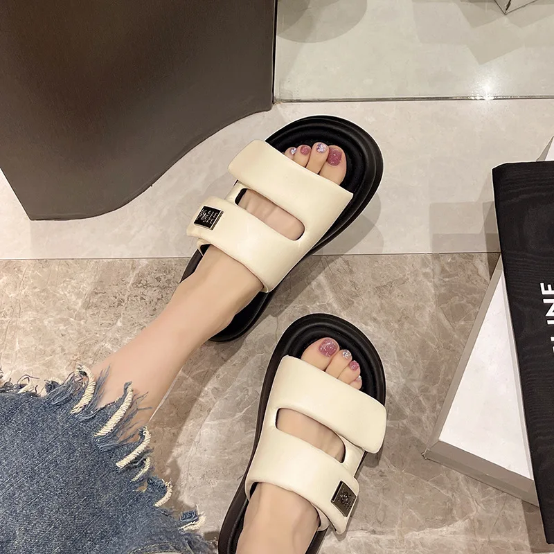 Spring Summer Thick Soled Sports Sandals Beige Heeled Sandals Wedge Sneaker Designer New Wearing Soft Soft Soled Beach Shoes