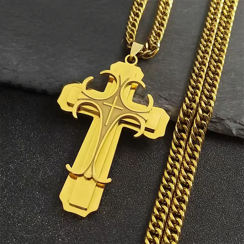 Luxus Layered Kreuz Anhänger Halskette Männer Zubehör Edelstahl Kette Männliche Halsketten Schmuck Geschenke kragen hombreN6134