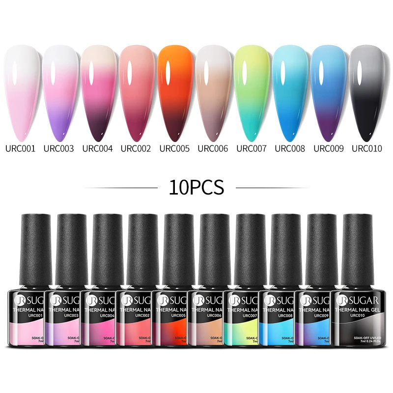 

UR SUGAR 10pcs Thermal Nail Gel Set Kits Color Changing Glitter Winter Color Semi Permanent Soak Off UV LED Nail Art Varnish