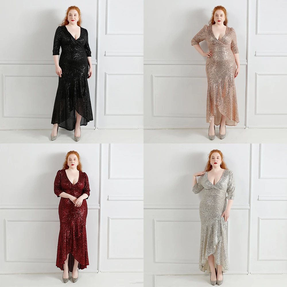

Женское вечернее платье с блестками, праздничное платье большого размера в европейском и американском стиле