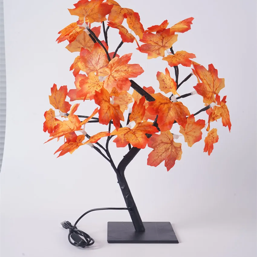 24 LED USB 단풍잎 요정 조명 꽃나무 테이블 램프 장미 무드등 결혼식 파티 가을 할로윈 장식 선물