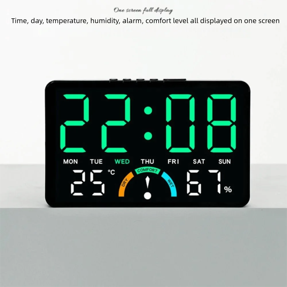 Wall-Mounted Multifunctional LED Digital Clock with Temperature Display