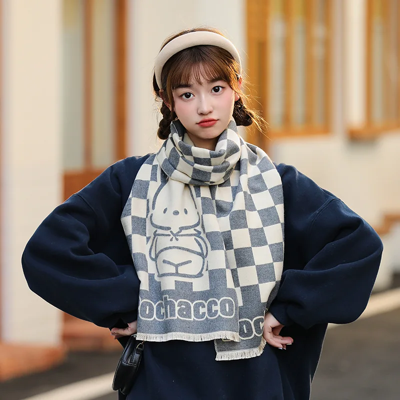 

Kawaii Sanrio Anime Kuromi Knitted Scarf Cute Cartoon My Melody Pochacco Lovely Student Cold-Weather Scarf Girls Gift