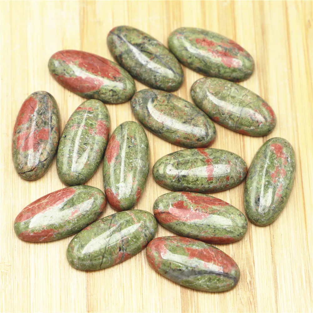 Fashion Natural Stone Oval Unakite Cabochon Setting Beads Fit Pendants Rings Earring Women Jewelry DIY 30x15mm 20Pcs Wholesale
